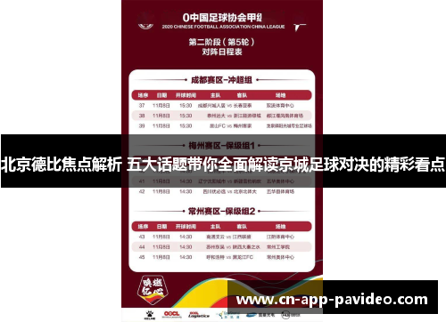 北京德比焦点解析 五大话题带你全面解读京城足球对决的精彩看点
