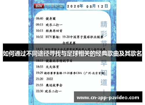 如何通过不同途径寻找与足球相关的经典歌曲及其歌名 如何通过不同途径寻找与足球相关的经典歌曲及其歌名