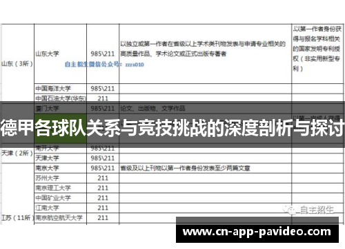 德甲各球队关系与竞技挑战的深度剖析与探讨 德甲各球队关系与竞技挑战的深度剖析与探讨